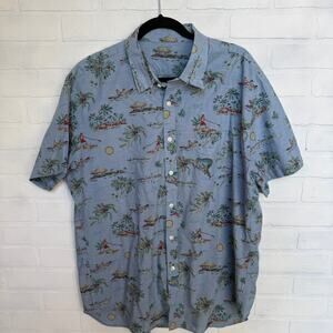 J.CREW Men's Lightweight Cotton Hawaiian Print Chambray Short Sleeve Shirt sz XL